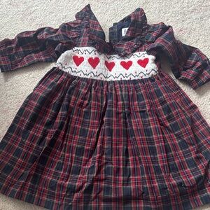 Rachel Riley Red and Navy Plaid Smocked Heart Dress